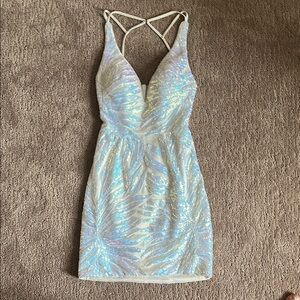 Blush Blue Bodycon Dress Plunge Neckline Sleeveless